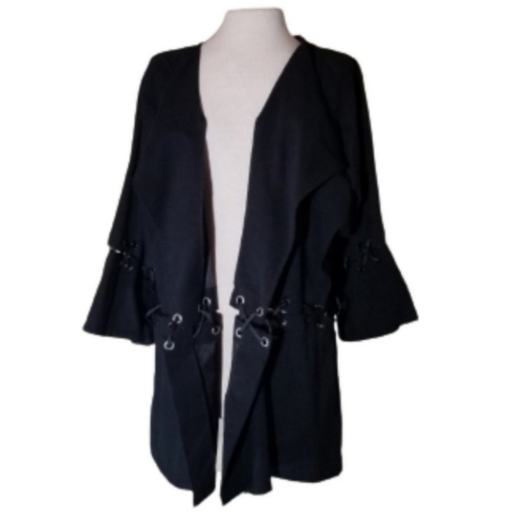 POG Coat Laced Grommet Goth Style  Black Plus Size 2X